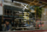 Bespoke company name & opening hours, a vinyl cut window sticker, contour cut decal, for commercial windows/glass or walls.