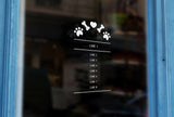 P15 - Bespoke pet shop / vets opening hours, vinyl cut window sticker, contour cut, for commercial windows/glass or walls.
