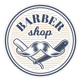 Bespoke round barber shop sign window sticker, a high quality, vinyl sticky back plastic decal, Commercial Window Glass Stickers