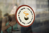 C10 - Customisable round coffee mug window sticker, high quality, vinyl sticky back plastic, Commercial Window Glass Stickers