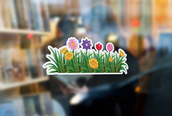 G11 - Bespoke flowers & grass window sticker, a high quality, vinyl sticky plastic decal, Commercial Window Glass Stickers