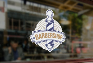 Bespoke barber shop sign window sticker, a high quality, vinyl sticky back plastic decal, Commercial Window Glass Stickers