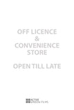 LS9- Bespoke 'Off licence, Open till late', vinyl cut window sticker, contour cut, for commercial windows/glass or walls.