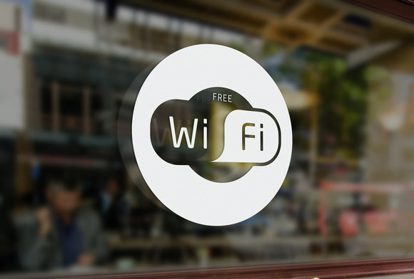 C6 - Free wifi sign, vinyl cut window sticker, contour cut, for commercial cafe windows/glass or walls.