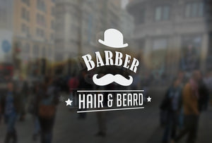 B18 - Bespoke barbers moustache sign, vinyl cut window sticker, contour cut, for commercial windows/glass or walls.